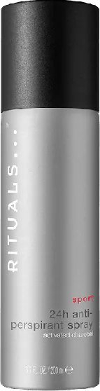 Sprej antiperspirant Rituals Sport 24 orë, 200 ml, gri me kapak të zi