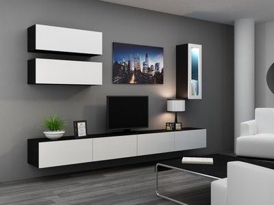 Komodë TV Cama Meble Vigo 140, 140x40x30cm, shkëlqim bardh e zi