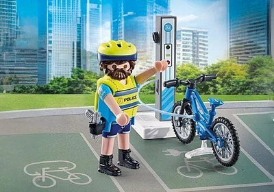 Set lodër Playmobil Action Heroes Police Blue Patrol 71732, me polic dhe biçikletë, shumëngjyrësh