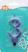 Qiri torte GoDan Numri 3 Metallized Diamond, 7.6cm, dekor kristal, blu metalik