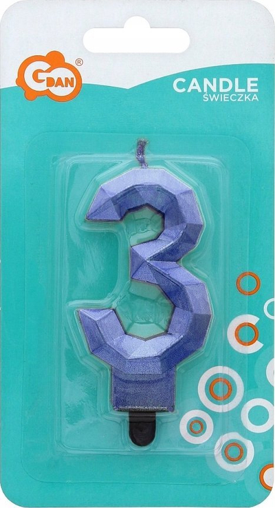 Qiri torte GoDan Numri 3 Metallized Diamond, 7.6cm, dekor kristal, blu metalik