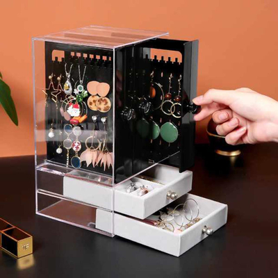 Organizues bizhuterish AG119F, 5 sirtarë, akrilik transparent, i zi