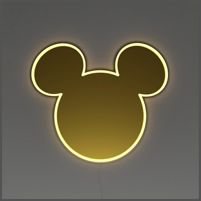 Декоративна ѕидна ламба YellowPop Disney, LED, лого на Мики Маус, златно огледало