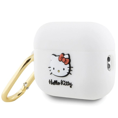 Kutizë silikoni Hello Kitty për AirPods Pro 2, 3D, me karabinë, e bardhë