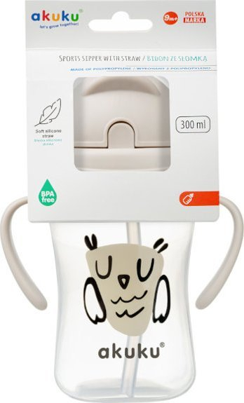 Gotë për fëmijë Akuku Cup Owl, 300ml, me pipëz fleksibël, transparente