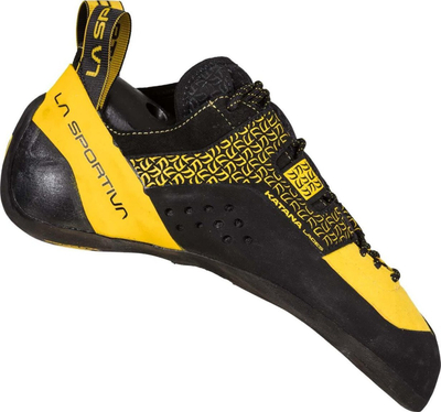 Këpucë ngjitje La Sportiva Katana Laces, taban Vibram XS Edge, me lidhëse, të verdha e të zeza