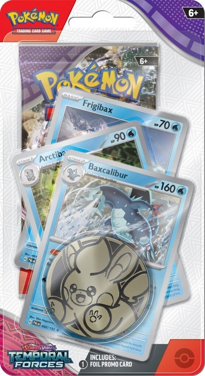 Set letra Pokemon TCG Temporal Forces, Premium Checklane Blister, 1 booster, monedhë metalike