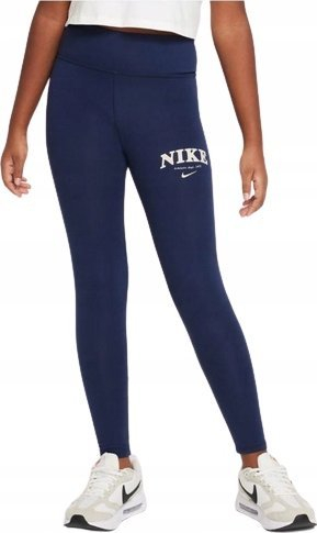 Legginsa sportive Nike me logo, bel mesatar, elastike, blu e errët