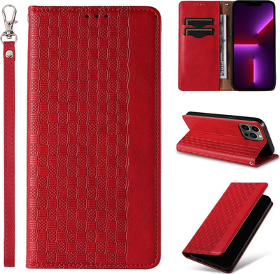 Këllëf libri magnetik Hurtel për Samsung Galaxy S23+, me portofol, me qëndrim, i kuq