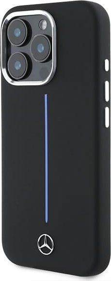 Kapak telefoni Mercedes Silicone Blue Stripe për iPhone 16 Pro Max 6.9", MagSafe, i zi