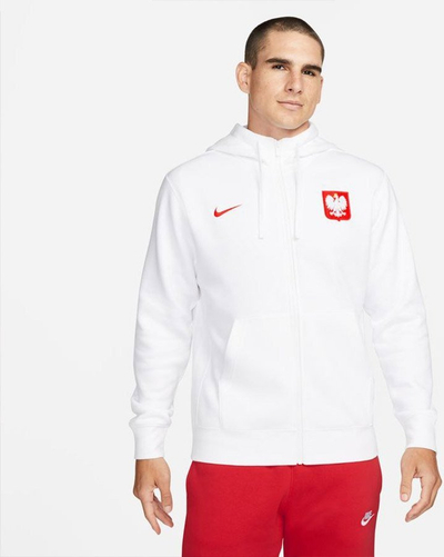 Bluzë me kapuç Nike Poland Hoody M DH4961 100, me zinxhir komplet, për burra, e bardhë