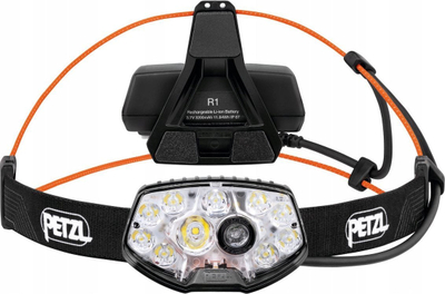 Dritë koke Petzl Nao RL, 1500 lumens, rikarikueshme USB C, e zezë e portokalli