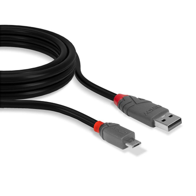 Kabllo USB Lindy Anthra Line, USB A në microUSB, 5 m, gri