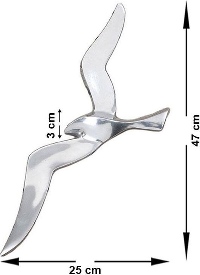 Skulpturë murale Americana Flying Seagull, alumin, 47 cm, argjendi