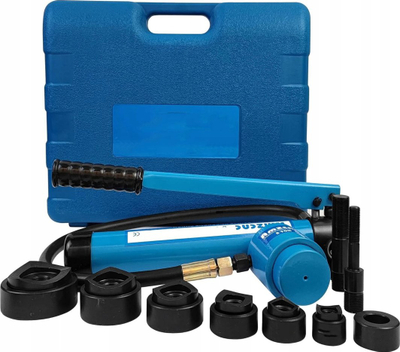 Set presë hidraulike punëtorie, 20 ton, pompë 2 shpejtësi, valixhe plastike blu