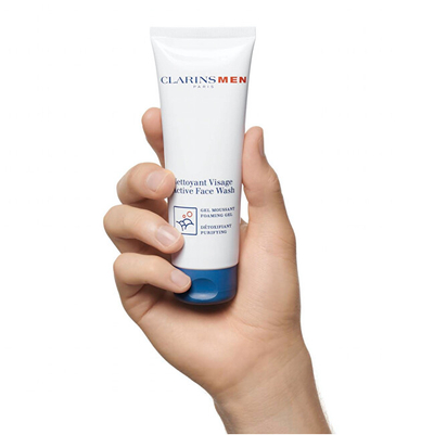Xhel pastrues fytyre Clarins Men Active Face Wash, për meshkuj, 125ml, i bardhë