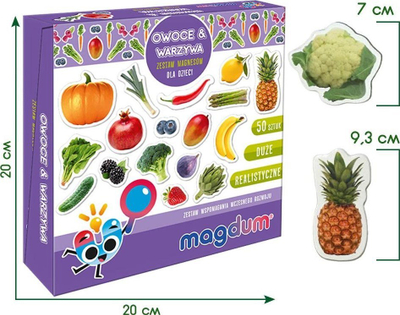 Set magnetësh edukativ Fruits and Vegetables, 50 copë, shumengjyrësh