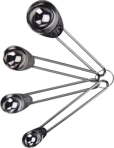 Set lugë matëse kuzhine, 4 copë, çelik inox, argjendtë