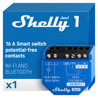 Ndërprerës me një rele SHELLY 1 Gen3, WiFi & Bluetooth,  KNXnet
