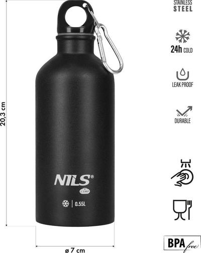 Shishe termike udhëtimi NILS Camp NC3801, 550ml, çelik inox, gri