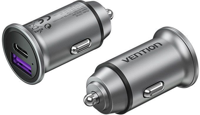 Karikues makine Vention Two Port USB A C, 60W, karikim i shpejtë, gri