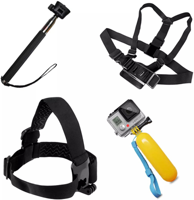 Set aksesorësh Hurtel 5 në 1 për kamera GoPro SJCAM, monopod selfie, dorezë notuese, i zi
