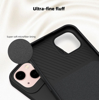 Këllëf silikoni për iPhone 14 Plus, kapak kamere rrëshqitës, i zi