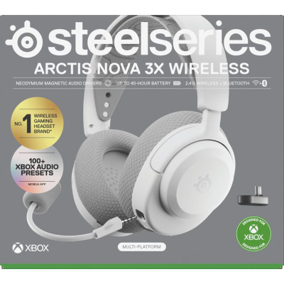 Kufje gaming SteelSeries Arctis Nova 3X Wireless, pa tela, për Xbox edhe PC, të bardha