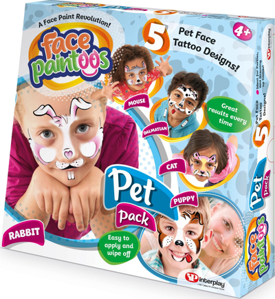 Set tatuazhesh për fytyrë Face Paintoos Pet Pack, 5 dizajne, për kalamaj 4+
