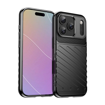 Këllëf telefoni Hurtel Thunder për iPhone 17 Pro, TPU, me teksturë 3D, i zi