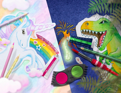 Ngjyrë me shkëlqim Faber-Castell Glitter Glow in the Dark, set 2x 12ml, që ndrit në errësirë