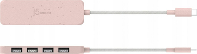 USB HUB j5create JCH341ER, USB C në 4x USB A, 10 Gbps, rozë