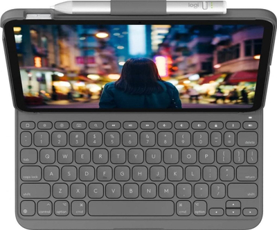 Mbrojtëse me tastierë Logitech Slim Folio për iPad (10th gen), e hirtë