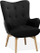 Set kolltuk me ottoman Wingback, kadife, me këmbë druri, i zi