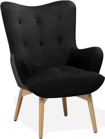 Set kolltuk me ottoman Wingback, kadife, me këmbë druri, i zi