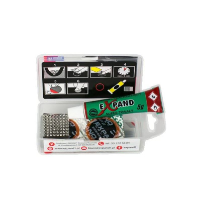 Set për ndreqje gome biçiklete Expand Power Patches, me ngjitës, në kuti plastike, shumngjyrësh