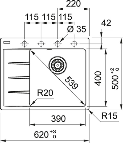 Lavaman kuzhine Franke Centro CNG 611-62 TL, Fragranit, gri gur