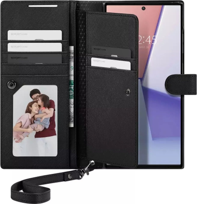 Kllapë-portofol Spigen Wallet S Plus për Samsung Galaxy S23 Ultra, me kapak, e zezë