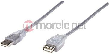 Kabllo USB Manhattan 336314, USB-A mashkull në USB-A femër, 1.8m, argjendtë