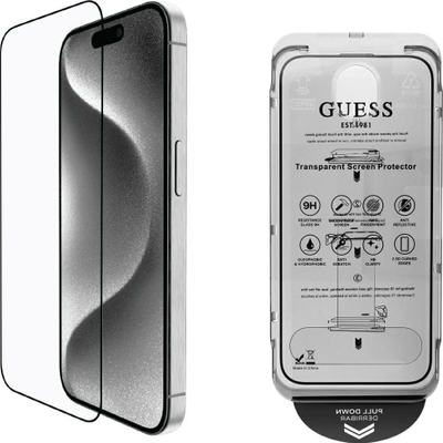 Mbrotës ekrani edhe kamere Guess BP Rhinestone për iPhone 16 Pro Max, xham i temperum, me kornizë argjendi
