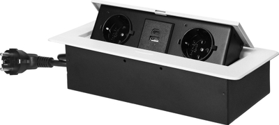 Prizë e futur te mobiljet, 2xSchuko, 2xUSB A+C 3.6A, kabllo 1.5m, e bardhë