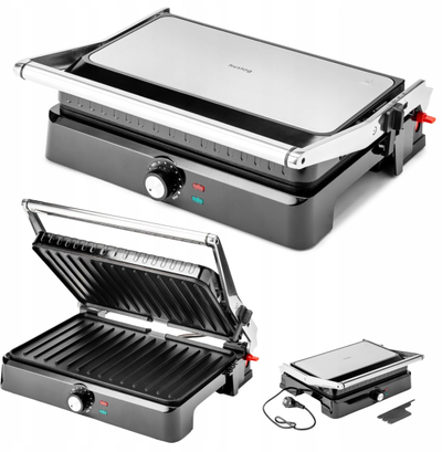 Електричен скара Huslog Contact Grill 2200W, нелепливи плочи, сребрена и црна