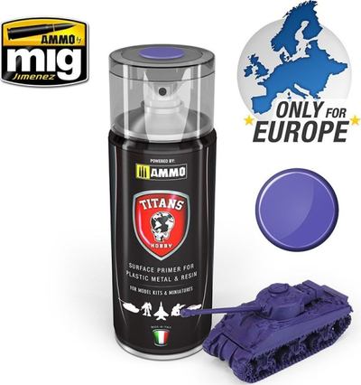 Спреј прајмер за модели Ammo by Mig Titans Hobby 107, 400ml, мат, виолетов