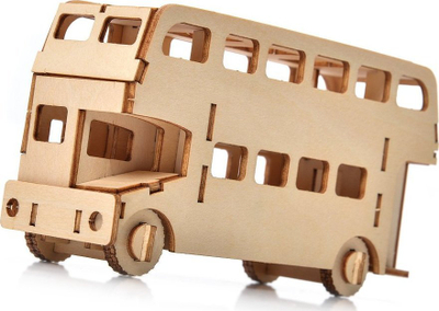 Puzzle druri 3D Nice Idea, model autobuz me dy kate, ngjyrë druri natyrale