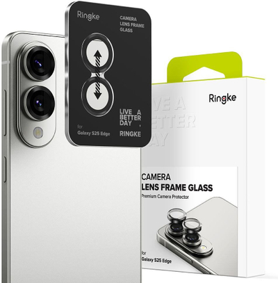 Заштита за рамка на камера Ringke Camera Frame Protector Galaxy S25 Edge, сет 2 парчиња, алуминиум и стакло, црна