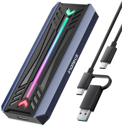 Kuti eksternale SSD Inateck RGB, M.2 NVMe SATA, USB 3.2 Gen 2, e zezë gri
