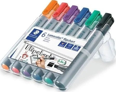 Markera flipchart STAEDTLER Lumocolor 356 B WP6, majë e prerë, set 6 copë, shumëngjyrësh