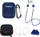 Set aksesorësh për AirPods 1 2, husë silikoni me karabinë, varëse qafe, blu e zezë e bardhë