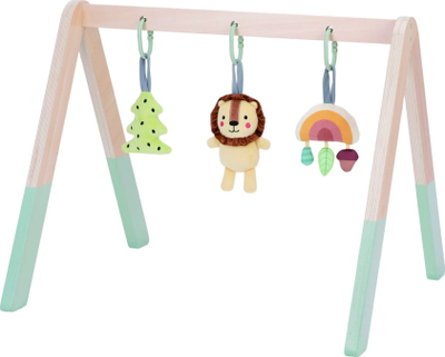 Palestër druri për beba Tooky Toy Wooden Baby Gym, 6 lodra varëse, për 0–18 muajsh, shumëngjyrëshe