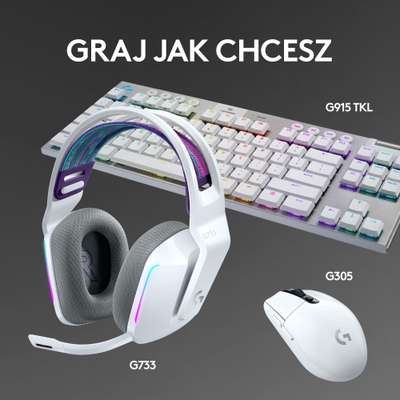 Гејминг сет Logitech G733 Lightspeed + G Pro X Superlight 2, безжичен, RGB, бел